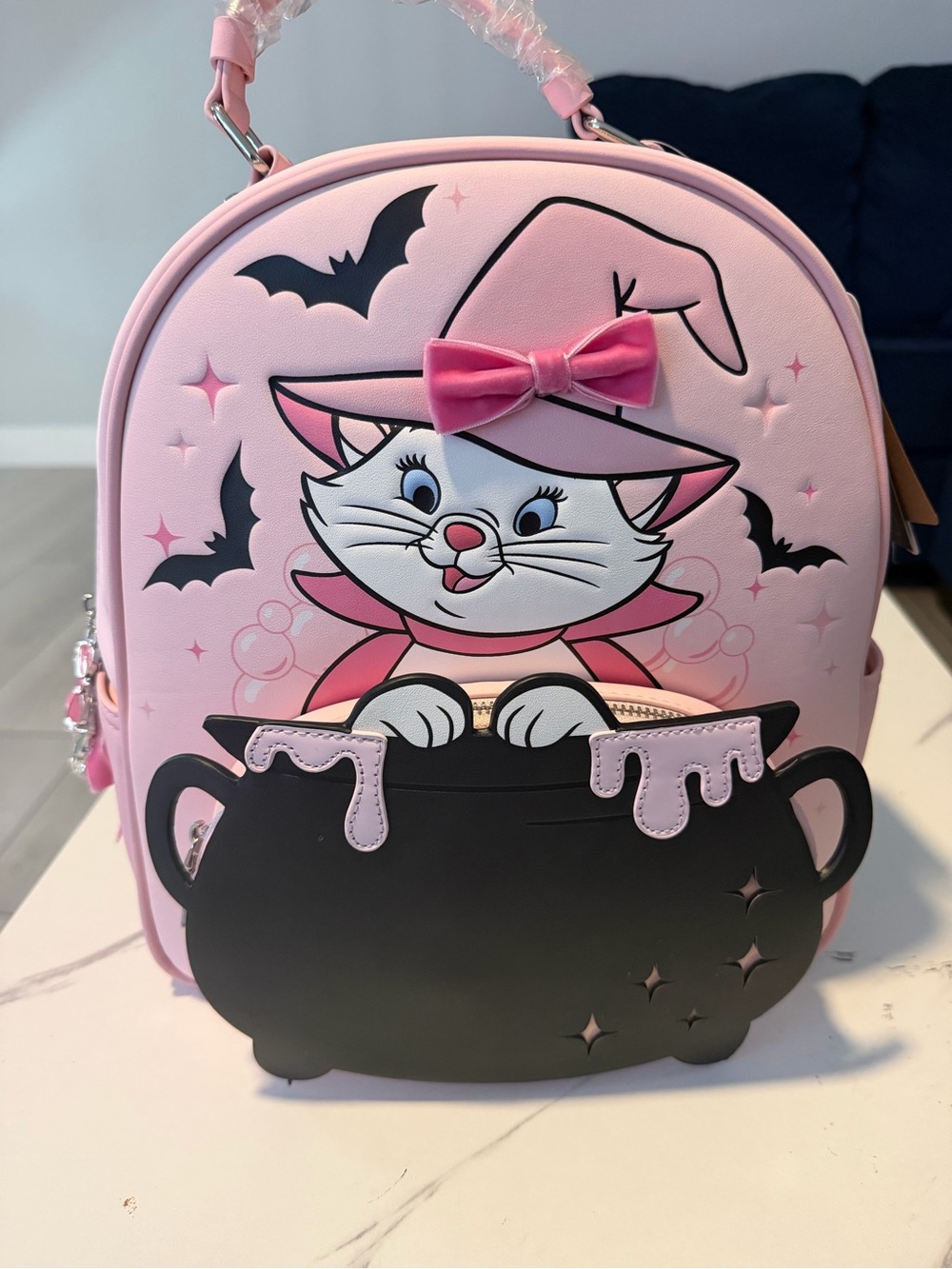 Her Universe Pink Marie Witch Cat Backpack with Black Cauldron Accent